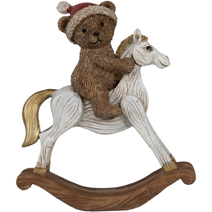 Clayre & Eef 6PR4169 Decoración Oso sobre caballo balancín 12x4x14 cm