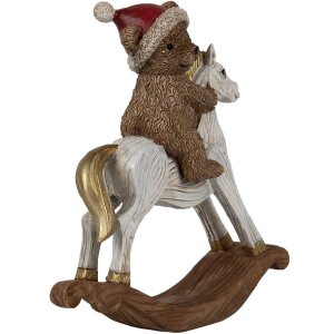 Clayre & Eef 6PR4169 Decoración Oso sobre caballo balancín 12x4x14 cm