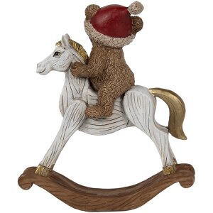 Clayre & Eef 6PR4169 Decoración Oso sobre caballo balancín 12x4x14 cm