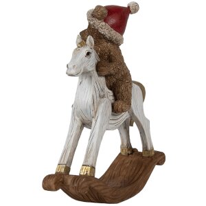 Clayre & Eef 6PR4169 Decoración Oso sobre caballo balancín 12x4x14 cm