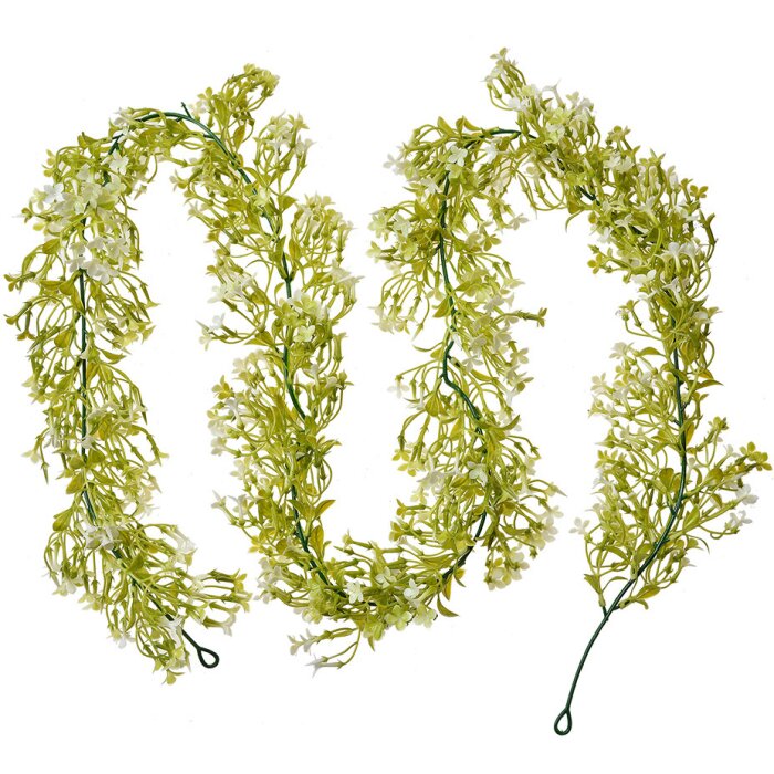 Clayre & Eef 6PL0299 Guirnalda de flores artificiales Blanco Verde 10x6x180 cm