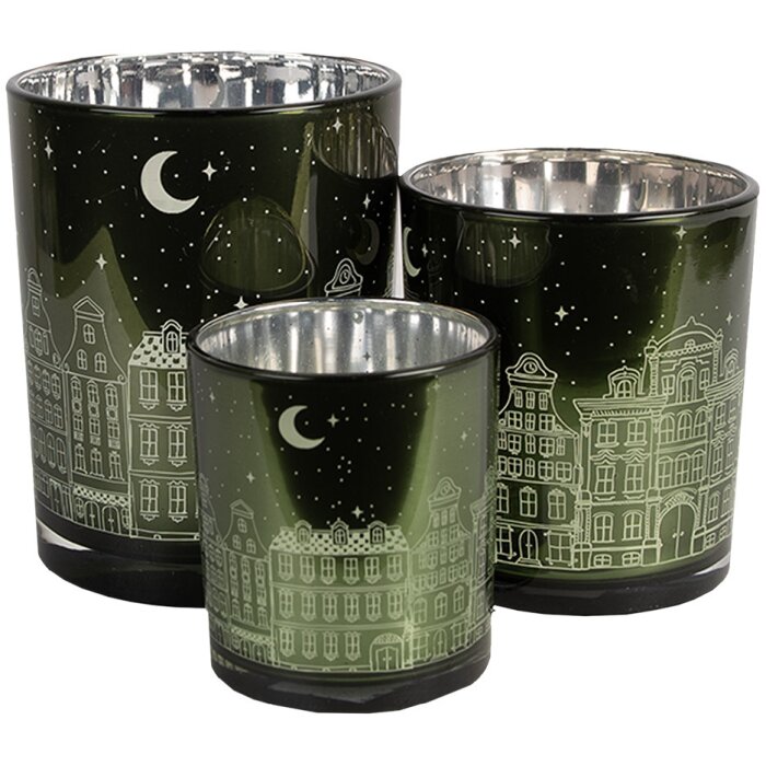 Clayre & Eef 6GL4655 Portacandelitas 3 piezas verde Ø 7/8 9/10 10/12 cm