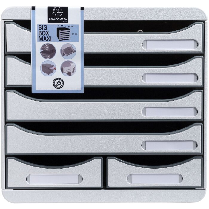 Exacompta cajonera Big Box Maxi 6 compartimentos gris claro para organización de oficina
