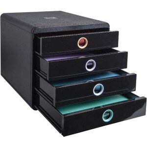 Exacompta 314496D Cajonera Aquarel 4 compartimentos A4+ negro colores surtidos