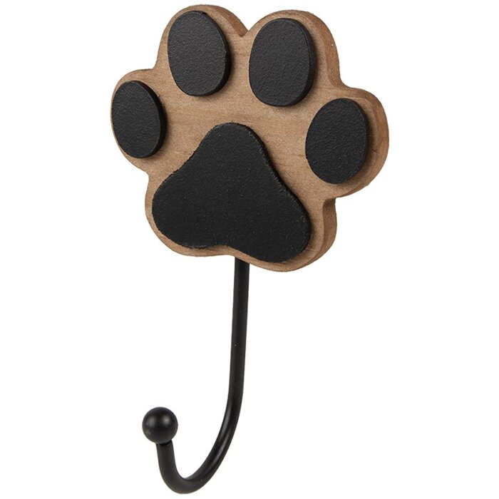 Clayre & Eef 65735 Gancho de pared perro pata marrón madera metal 9x5x14 cm estilo country