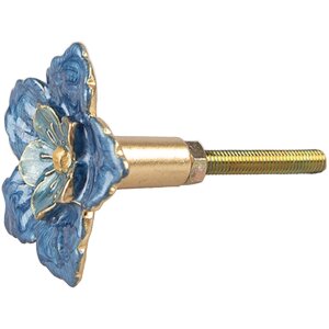Clayre & Eef Pomo Puerta Flor Hierro Azul 4x3x4 cm