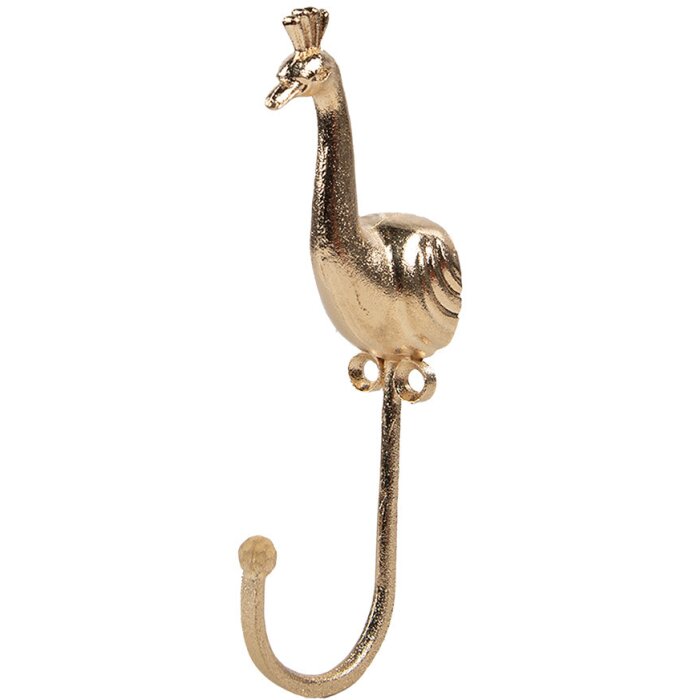 Clayre Eef Gancho de Pared Pavo Real Dorado 5x3x14 cm Hierro Estilo Vintage Gancho Decorativo