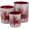 Clayre & Eef 6GL4665 Set de 3 Portavelas Blanco Rojo Ø7x8 Ø9x10 Ø10x12 cm