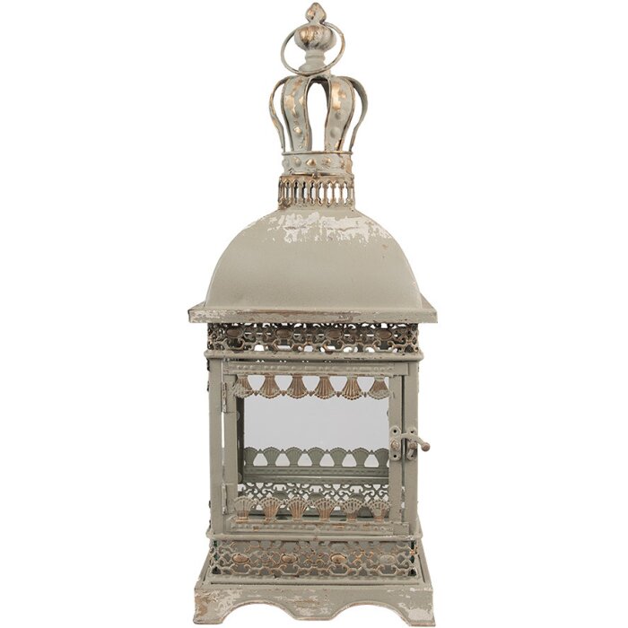 Clayre & Eef 6Y5586 Farol Hierro Vidrio Gris Verde 20x20x51 cm Estilo Antiguo