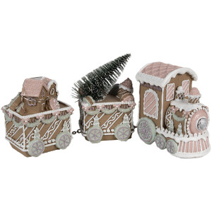 Clayre Eef Decoración navideña LED tren pan de jengibre marrón 30x7x12 cm poliresina