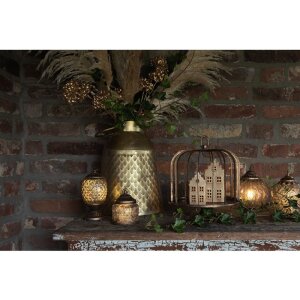 Clayre Eef Linterna LED Cristal color bronce Boho Ø 10x20 cm 2xAAA pilas
