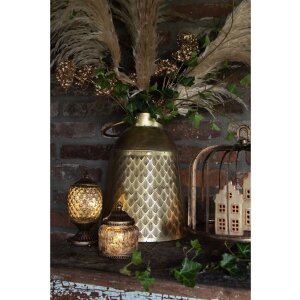 Clayre Eef Linterna LED Cristal color bronce Boho Ø 10x20 cm 2xAAA pilas