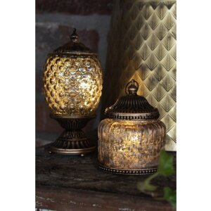 Clayre Eef Linterna LED Cristal color bronce Boho Ø 10x20 cm 2xAAA pilas