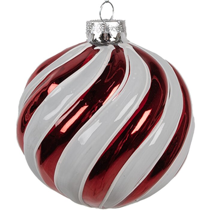 Clayre Eef Christmas bauble glass red white Ø10 cm Decoración clásica para el árbol de Navidad