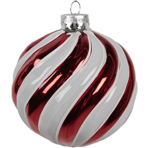 Clayre Eef Christmas bauble glass red white Ø10 cm Decoración clásica para el árbol de Navidad