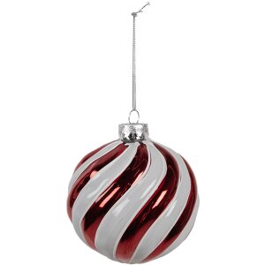 Clayre Eef Christmas bauble glass red white Ø10 cm Decoración clásica para el árbol de Navidad
