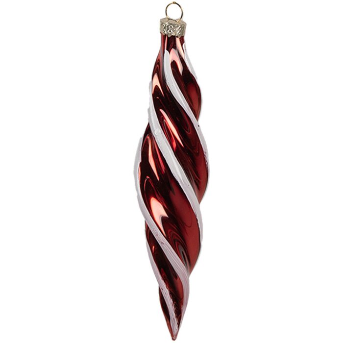 Clayre & Eef Adorno de Navidad 4x17 cm cristal rojo blanco forma retorcida