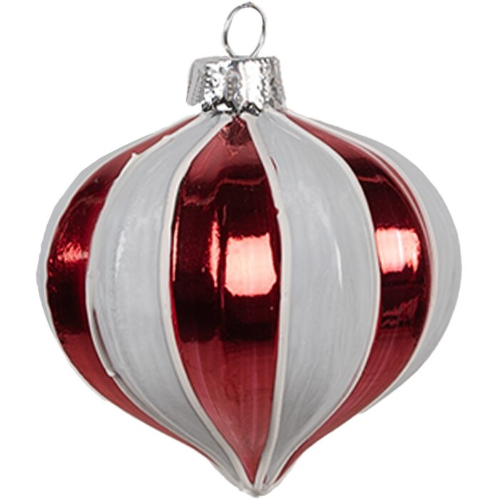 Clayre Eef Adorno de Navidad Ø 8x8 cm Vidrio Rojo Blanco Diseño Clásico