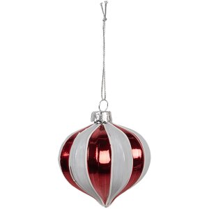 Clayre Eef Adorno de Navidad Ø 8x8 cm Vidrio Rojo Blanco Diseño Clásico