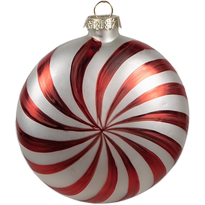 Clayre Eef Adorno de Navidad de Cristal Rojo Blanco 8x3x8 cm Decoración Clásica de Navidad
