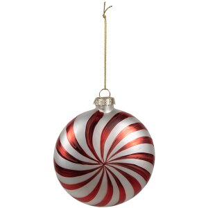 Clayre Eef Adorno de Navidad de Cristal Rojo Blanco 8x3x8 cm Decoración Clásica de Navidad