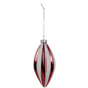 Clayre Eef 6GL4638 Adorno de Navidad Ø 6x13 cm de vidrio rojo blanco Decoración para el árbol de Navidad