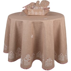 Clayre Eef Mantel Redondo 170 cm Marrón Algodón Gingerbread House Country Style