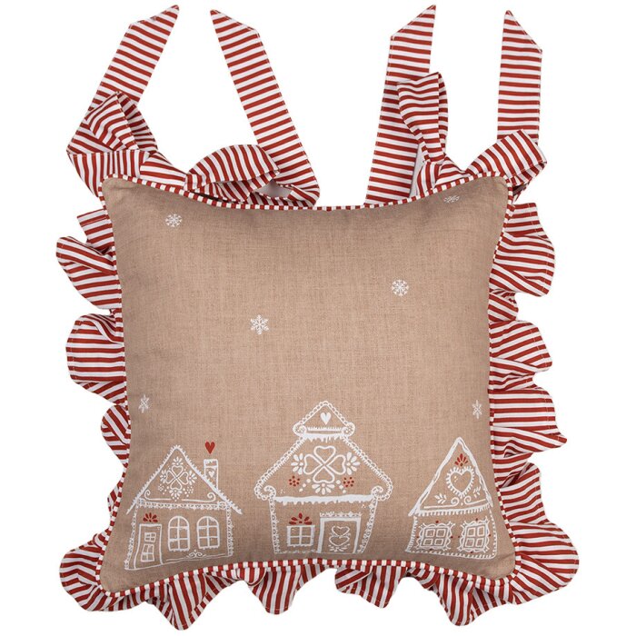 Clayre Eef GBB25 Funda de Cojín 40x40 cm Marrón Gingerbread House Algodón Estilo Campestre