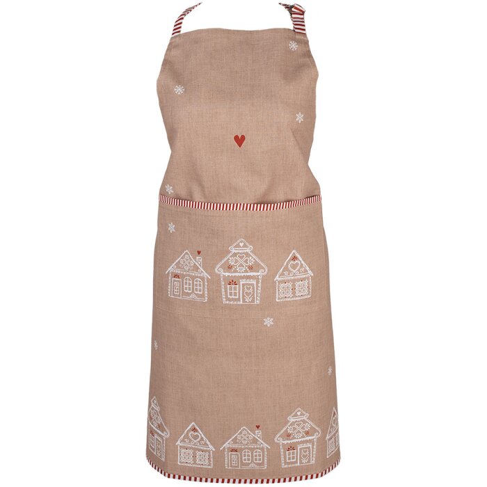Clayre Eef Delantal de cocina Gingerbread House Marrón 70x85 cm Algodón Navideño