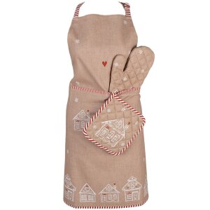 Clayre Eef Delantal de cocina Gingerbread House Marrón 70x85 cm Algodón Navideño