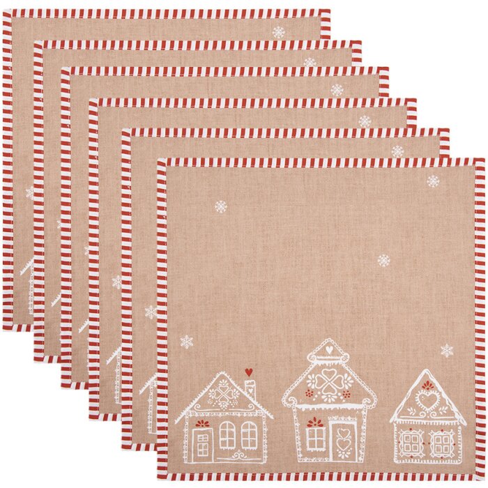 Clayre Eef servilletas juego de 6 casa de pan de jengibre 40x40 cm algodón estilo country