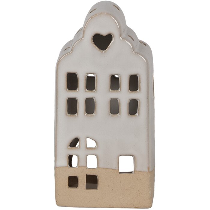 Clayre & Eef Portavelas Casa Cerámica Beige 7x6x14 cm Estilo Campestre