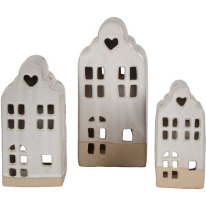 Clayre & Eef Portavelas Casa Cerámica Beige 7x6x14 cm Estilo Campestre