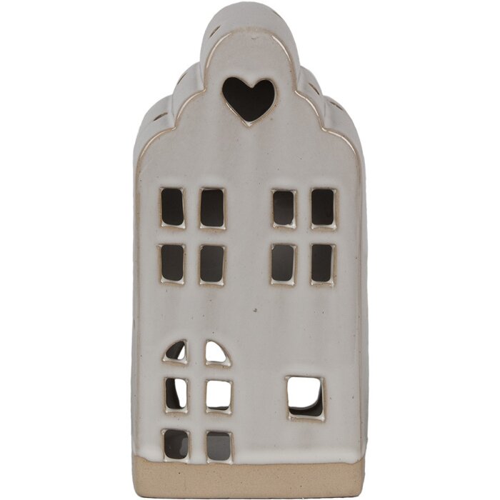 Clayre & Eef 6CE1790 Portavelas de Porcelana Casa Beige 9x8x18 cm Estilo Campestre