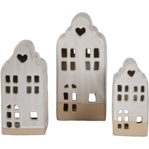Clayre & Eef 6CE1790 Portavelas de Porcelana Casa Beige 9x8x18 cm Estilo Campestre