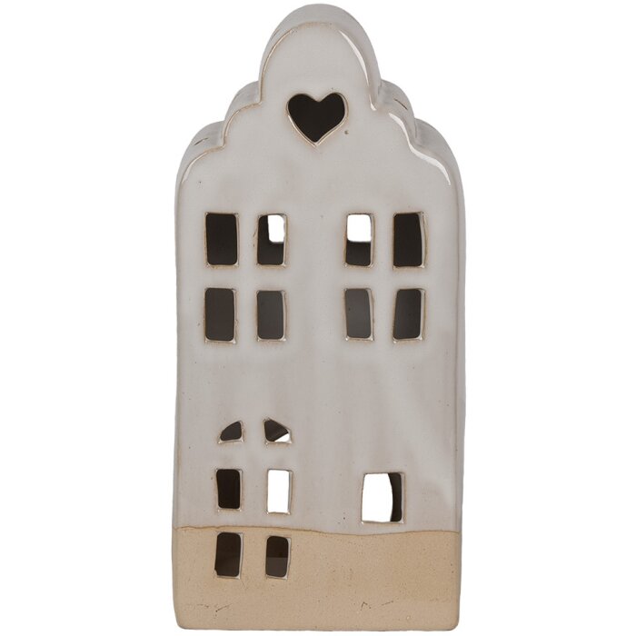 Clayre & Eef 6CE1791 Portavelas de Porcelana Casa Beige 11x10x23 cm