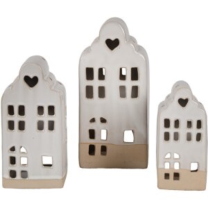 Clayre & Eef 6CE1791 Portavelas de Porcelana Casa Beige 11x10x23 cm