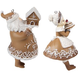 Clayre Eef Navidad etiqueta conjunto de 2 13cm marrón hombre de pan de jengibre mujer de pan de jengibre
