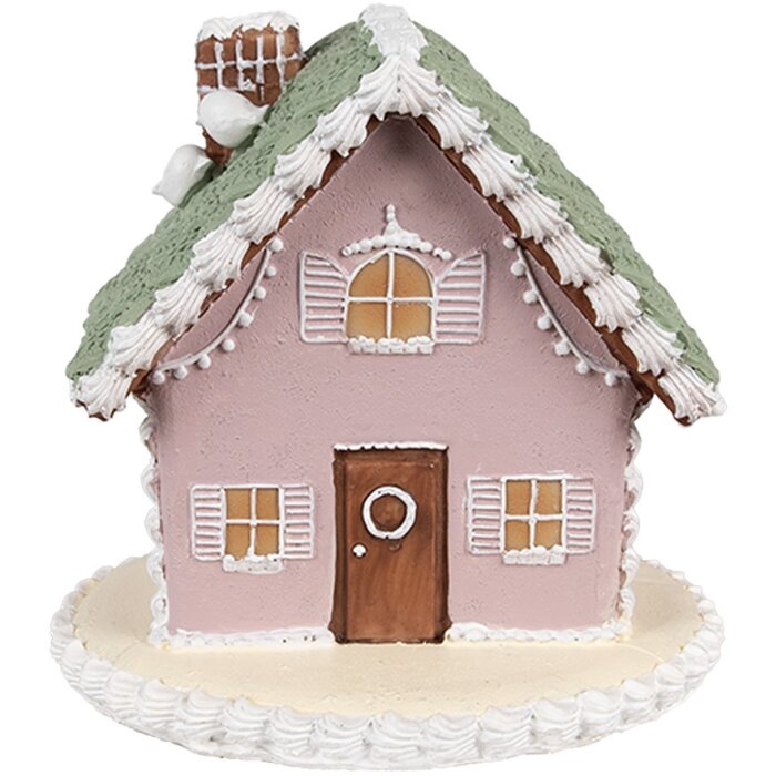 Clayre Eef Casa de pan de jengibre 12 cm Poliresina rosa Decoración de Navidad
