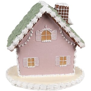Clayre Eef Casa de pan de jengibre 12 cm Poliresina rosa Decoración de Navidad