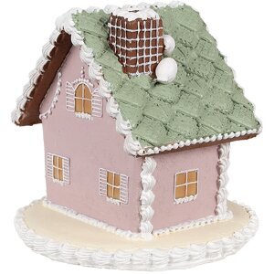 Clayre Eef Casa de pan de jengibre 12 cm Poliresina rosa Decoración de Navidad