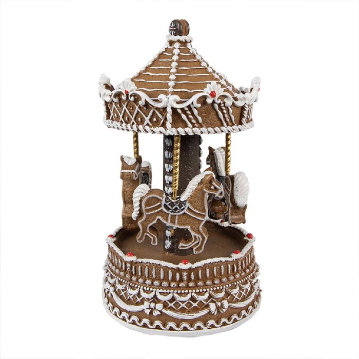 Clayre Eef Caja de Música Carrusel Marrón Decoración Navideña Estilo Pan de Jengibre