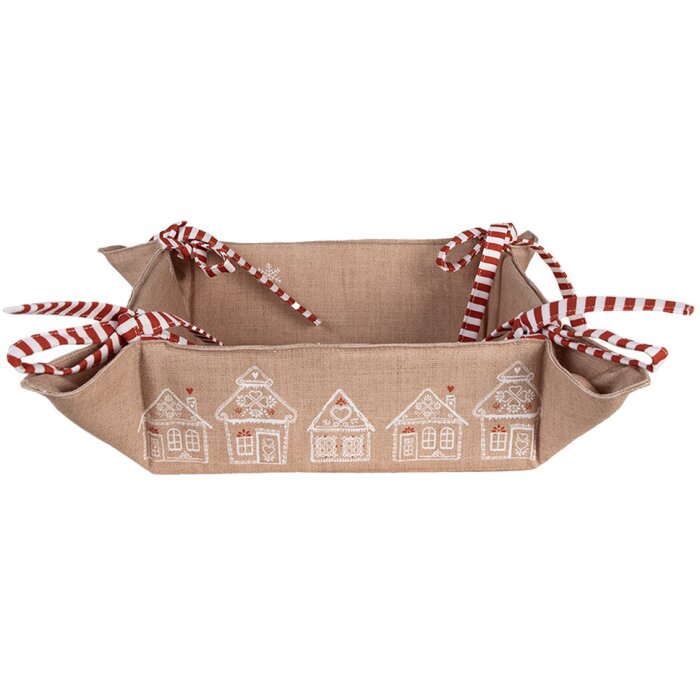 Cesta de pan Clayre Eef Casa de pan de jengibre 35x35x8 cm Marrón Algodón Estilo Campestre