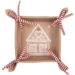 Cesta de pan Clayre Eef Casa de pan de jengibre 35x35x8 cm Marrón Algodón Estilo Campestre