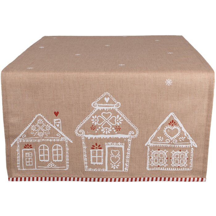 Clayre Eef camino de mesa casita de jengibre 50x140 cm algodón marrón estilo country