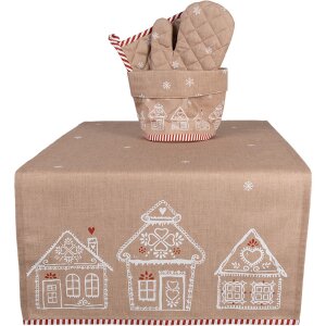 Clayre Eef camino de mesa casita de jengibre 50x140 cm algodón marrón estilo country