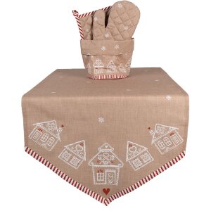 Clayre Eef GBB65 Camino de Mesa 50x160 cm Casa de jengibre de algodón marrón