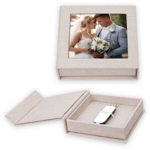 ZEP USB Box Modena Lino beige 11x11x3 cm con foto...