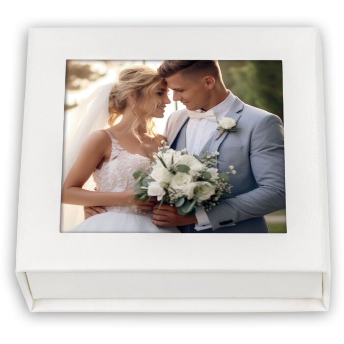 ZEP USB Box Alba Blanco Foto recortable 9x9 cm 11x11x3 cm sin memoria USB