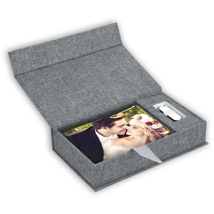 ZEP USB caja de fotos Lodi lino gris 23x12.5x5 cm sin memoria USB
